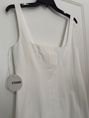 STAUD Portrait Ivory Square-Neck Sleeveless Dress